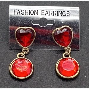 Vintage Red Hearts Pierced Earrings 1980's 1990's New Old Stock